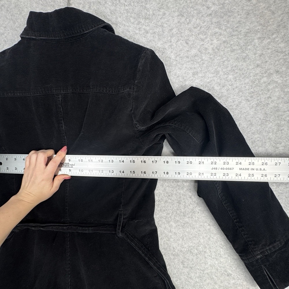 Stradivarius Black Corduroy Trench Coat Belted Goth Academia L VTG Button Up - Picture 14 of 16